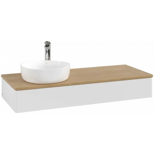Villeroy & Boch Antao Тумба под раковину, с подсветкой, 1 выдвижной ящик, 1200 x 190 x 500 mm, лицевая поверхность без текстурированной отделки, Glossy White Lacquer / Honey Oak L11051GF