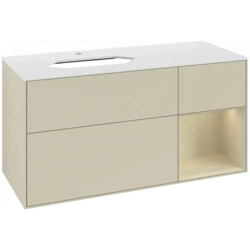 Villeroy & Boch Finion Тумба под раковину, с подсветкой, 3 выдвижных ящика, 1200 x 603 x 501 mm, Silk Grey Matt Lacquer / Silk Grey Matt Lacquer F281HJHJ