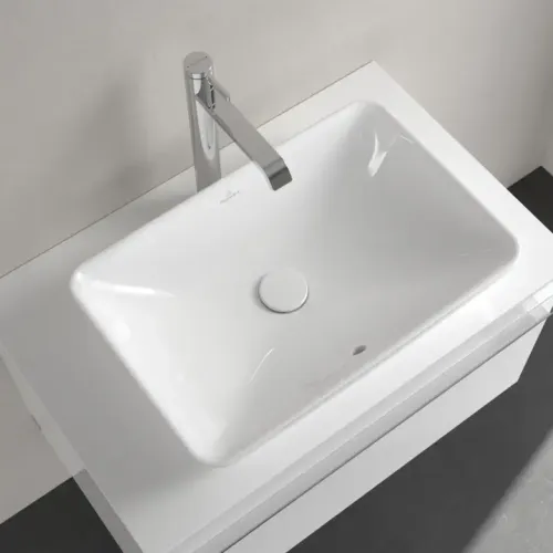 Villeroy & Boch Venticello Надстраиваемый полуутопленный умывальник, 555 x 360 x 110 mm, Альпийский белый, с переливом 41135501