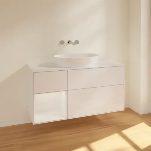 Villeroy & Boch Finion Тумба под раковину, с подсветкой, 3 выдвижных ящика, 1200 x 603 x 501 mm, Glossy White Lacquer / Glossy White Lacquer FA61GFGF