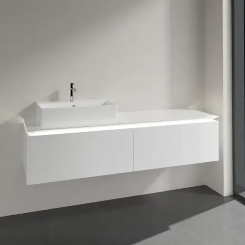 Villeroy & Boch Legato Тумба под раковину, с подсветкой, 2 выдвижных ящика, 1600 x 380 x 500 mm, Glossy White / Glossy White B672L0DH