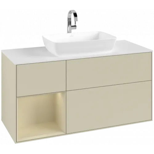 Villeroy & Boch Finion Тумба под раковину, с подсветкой, 3 выдвижных ящика, 1200 x 603 x 501 mm, Silk Grey Matt Lacquer / Silk Grey Matt Lacquer F821HJHJ