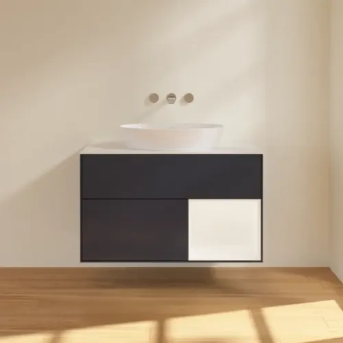 Villeroy & Boch Finion Тумба под раковину, с подсветкой, 2 выдвижных ящика, 1000 x 603 x 501 mm, Midnight Blue Matt Lacquer / White Matt Lacquer FA21MTHG