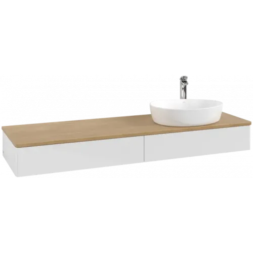 Villeroy & Boch Antao Тумба под раковину, с подсветкой, 2 выдвижных ящика, 1600 x 190 x 500 mm, лицевая поверхность без текстурированной отделки, Glossy White Lacquer / Honey Oak L16051GF