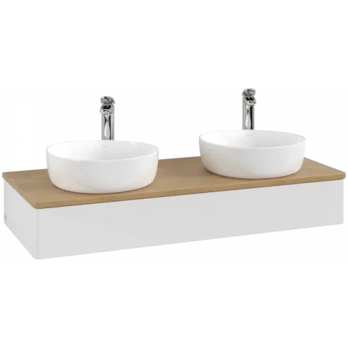 Villeroy & Boch Antao Тумба под раковину, 1 выдвижной ящик, 1200 x 190 x 500 mm, лицевая поверхность без текстурированной отделки, Glossy White Lacquer / Honey Oak K13051GF