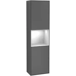 Villeroy & Boch Finion Шкаф-пенал, с подсветкой, 2 двери, 418 x 1516 x 270 mm, Silk Grey Matt Lacquer / Glossy White Lacquer F470GFHJ
