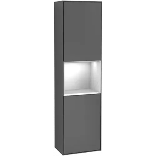 Villeroy & Boch Finion Шкаф-пенал, с подсветкой, 2 двери, 418 x 1516 x 270 mm, Silk Grey Matt Lacquer / Glossy White Lacquer F470GFHJ