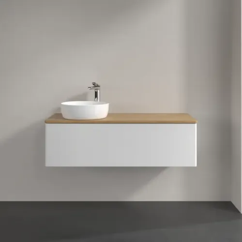 Villeroy & Boch Antao Тумба под раковину, с подсветкой, 1 выдвижной ящик, 1200 x 360 x 500 mm, лицевая поверхность без текстурированной отделки, Glossy White Lacquer / Honey Oak L33051GF