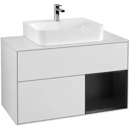 Villeroy & Boch Finion Тумба под раковину, с подсветкой, 2 выдвижных ящика, 1000 x 603 x 501 mm, White Matt Lacquer / Black Matt Lacquer F121PDMT