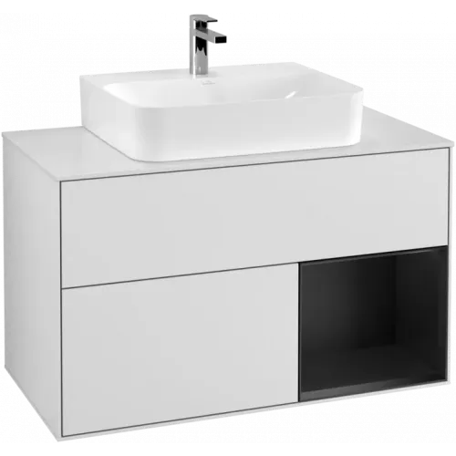 Villeroy & Boch Finion Тумба под раковину, с подсветкой, 2 выдвижных ящика, 1000 x 603 x 501 mm, White Matt Lacquer / Black Matt Lacquer F121PDMT