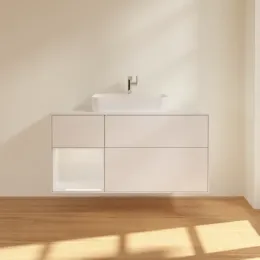 Villeroy & Boch Finion Тумба под раковину, с подсветкой, 3 выдвижных ящика, 1200 x 603 x 501 mm, Glossy White Lacquer / Glossy White Lacquer G411GFGF