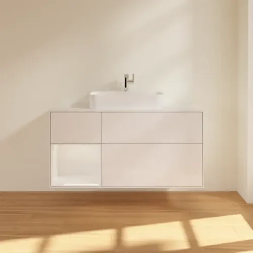 Villeroy & Boch Finion Тумба под раковину, с подсветкой, 3 выдвижных ящика, 1200 x 603 x 501 mm, Glossy White Lacquer / Glossy White Lacquer G411GFGF