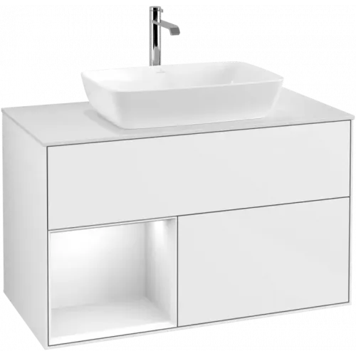 Villeroy & Boch Finion Тумба под раковину, с подсветкой, 2 выдвижных ящика, 1000 x 603 x 501 mm, Glossy White Lacquer / Glossy White Lacquer F771GFGF