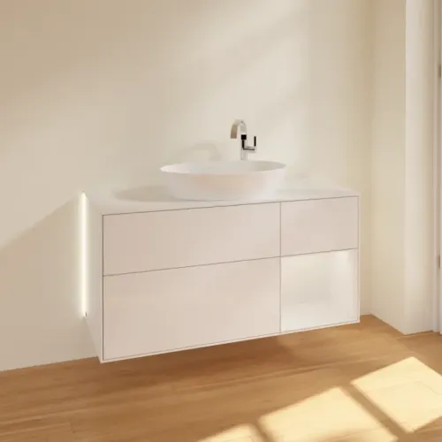 Villeroy & Boch Finion Тумба под раковину, с подсветкой, 3 выдвижных ящика, 1200 x 603 x 501 mm, Glossy White Lacquer / Glossy White Lacquer G951GFGF