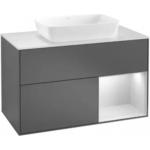 Villeroy & Boch Finion Тумба под раковину, с подсветкой, 2 выдвижных ящика, 1000 x 603 x 501 mm, Silk Grey Matt Lacquer / Silk Grey Matt Lacquer G781HJHJ