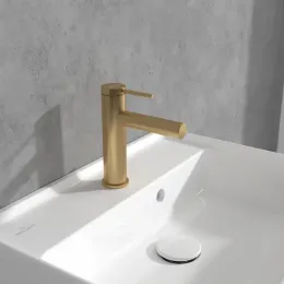 Villeroy & Boch Loop & Friends Смеситель для раковины однорычажный с комплектом слива со стяжкой, Золото сатинированное TVW10610215376