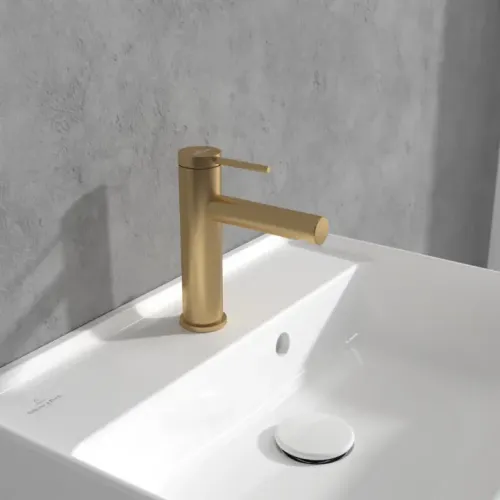 Villeroy & Boch Loop & Friends Смеситель для раковины однорычажный с комплектом слива со стяжкой, Золото сатинированное TVW10610215376