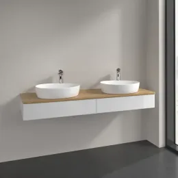 Villeroy & Boch Antao Тумба под раковину, с подсветкой, 2 выдвижных ящика, 1600 x 190 x 500 mm, лицевая поверхность без текстурированной отделки, Glossy White Lacquer / Honey Oak L17051GF