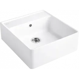 Villeroy & Boch Полувстраиваемая мойка с одиночной раковиной Сливы для одиночных раковин, включая Комплект слива с эксцентриком, Крепежный комплект, выкл Керамика, 595 x 630 mm, Snow White CeramicPlus 632062KG