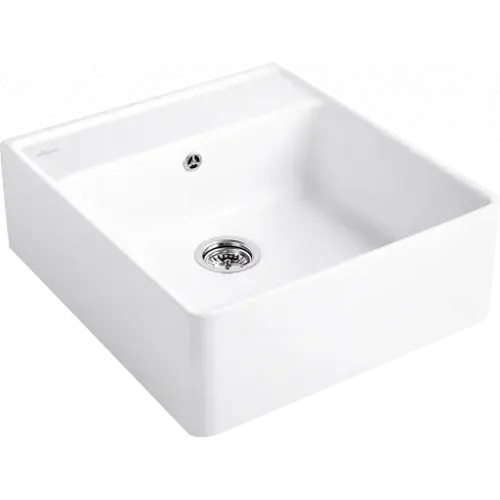 Villeroy & Boch Полувстраиваемая мойка с одиночной раковиной Сливы для одиночных раковин, включая Комплект слива с эксцентриком, Крепежный комплект, выкл Керамика, 595 x 630 mm, Snow White CeramicPlus 632062KG