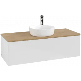 Villeroy & Boch Antao Тумба под раковину, с подсветкой, 1 выдвижной ящик, 1200 x 360 x 500 mm, лицевая поверхность без текстурированной отделки, Glossy White Lacquer / Honey Oak L32051GF