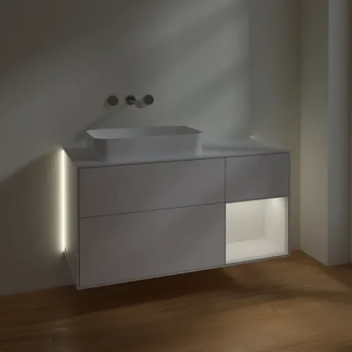 Villeroy & Boch Finion Тумба под раковину, с подсветкой, 3 выдвижных ящика, 1200 x 603 x 501 mm, Glossy White Lacquer / Glossy White Lacquer G691GFGF