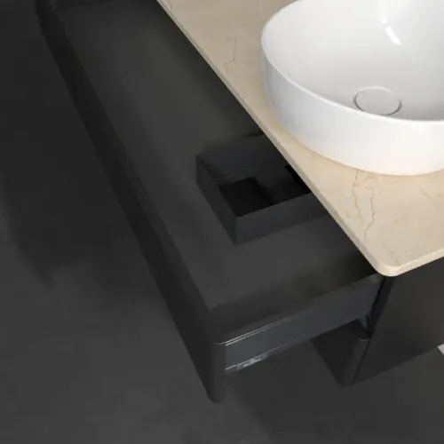 Villeroy & Boch Antao Тумба под раковину, с подсветкой, 2 выдвижных ящика, 1200 x 360 x 500 mm, лицевая поверхность без текстурированной отделки, Black Matt Lacquer / Botticino L23053PD