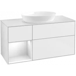 Villeroy & Boch Finion Тумба под раковину, с подсветкой, 3 выдвижных ящика, 1200 x 603 x 501 mm, Glossy White Lacquer / Glossy White Lacquer FA61GFGF