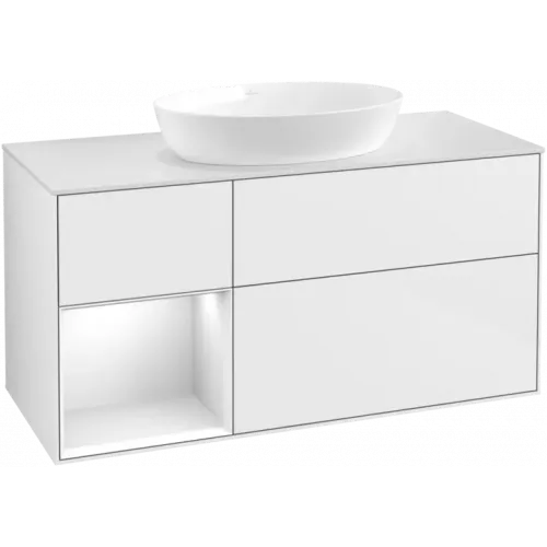 Villeroy & Boch Finion Тумба под раковину, с подсветкой, 3 выдвижных ящика, 1200 x 603 x 501 mm, Glossy White Lacquer / Glossy White Lacquer FA61GFGF