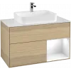 Villeroy & Boch Finion Тумба под раковину, с подсветкой, 2 выдвижных ящика, 1000 x 603 x 501 mm, Oak Veneer / Glossy White Lacquer F371GFPC