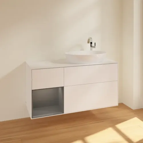 Villeroy & Boch Finion Тумба под раковину, с подсветкой, 3 выдвижных ящика, 1200 x 603 x 501 mm, White Matt Lacquer / Anthracite Matt Lacquer F921GKMT