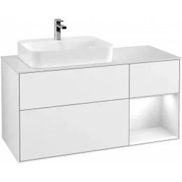 Villeroy & Boch Finion Тумба под раковину, с подсветкой, 3 выдвижных ящика, 1200 x 603 x 501 mm, Glossy White Lacquer / Glossy White Lacquer G401GFGF