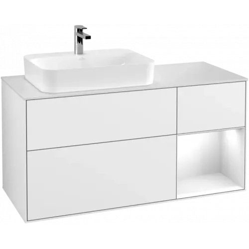 Villeroy & Boch Finion Тумба под раковину, с подсветкой, 3 выдвижных ящика, 1200 x 603 x 501 mm, Glossy White Lacquer / Glossy White Lacquer G401GFGF
