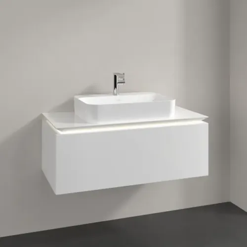 Villeroy & Boch Legato Тумба под раковину, с подсветкой, 1 выдвижной ящик, 1000 x 380 x 500 mm, Glossy White / Glossy White B755L0DH