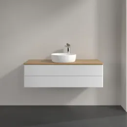 Villeroy & Boch Antao Тумба под раковину, 2 выдвижных ящика, 1200 x 360 x 500 mm, лицевая поверхность без текстурированной отделки, Glossy White Lacquer / Honey Oak K21051GF