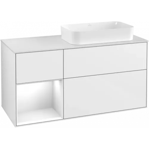 Villeroy & Boch Finion Тумба под раковину, с подсветкой, 3 выдвижных ящика, 1200 x 603 x 501 mm, Glossy White Lacquer / Glossy White Lacquer F271GFGF