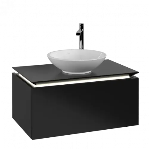 Villeroy & Boch Legato Тумба под раковину, с подсветкой, 1 выдвижной ящик, 800 x 380 x 500 mm, Black Matt Lacquer / Black Matt Lacquer B569L0PD