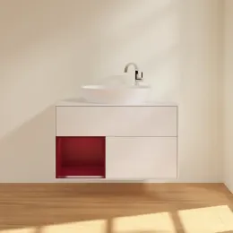 Villeroy & Boch Finion Тумба под раковину, с подсветкой, 2 выдвижных ящика, 1000 x 603 x 501 mm, Glossy White Lacquer / Peony Matt Lacquer G891HBGF