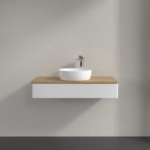 Villeroy & Boch Antao Тумба под раковину, 1 выдвижной ящик, 1000 x 190 x 500 mm, лицевая поверхность без текстурированной отделки, Glossy White Lacquer / Honey Oak K09051GF