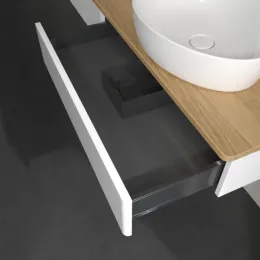 Villeroy & Boch Antao Тумба под раковину, с подсветкой, 2 выдвижных ящика, 1600 x 190 x 500 mm, лицевая поверхность без текстурированной отделки, Glossy White Lacquer / Honey Oak L16051GF