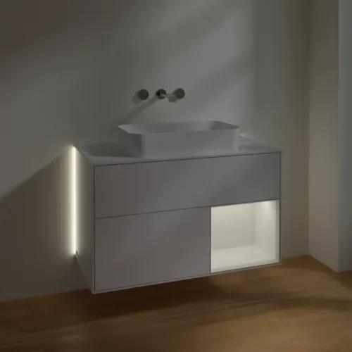 Villeroy & Boch Finion Тумба под раковину, с подсветкой, 2 выдвижных ящика, 1000 x 603 x 501 mm, Glossy White Lacquer / Glossy White Lacquer G661GFGF