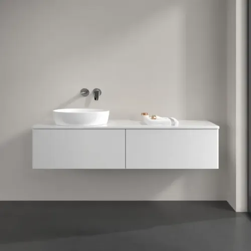 Villeroy & Boch Antao Тумба под раковину, с подсветкой, 2 выдвижных ящика, 1600 x 360 x 500 mm, лицевая поверхность без текстурированной отделки, Glossy White Lacquer / Glossy White Lacquer L37010GF