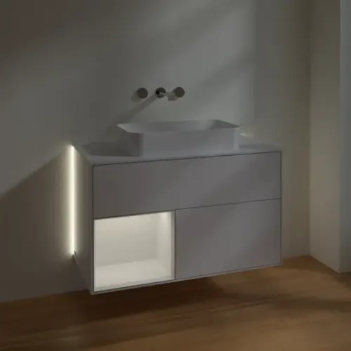 Villeroy & Boch Finion Тумба под раковину, с подсветкой, 2 выдвижных ящика, 1000 x 603 x 501 mm, Glossy White Lacquer / Glossy White Lacquer G651GFGF