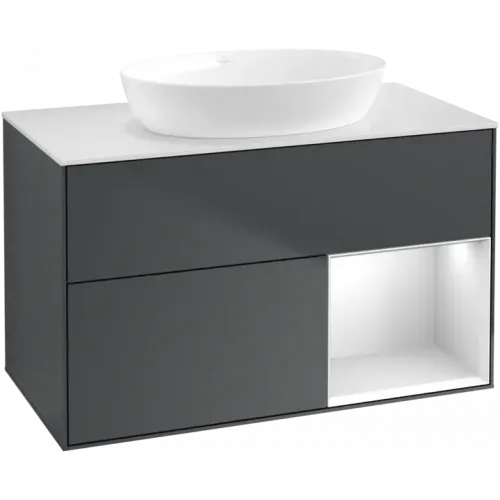Villeroy & Boch Finion Тумба под раковину, с подсветкой, 2 выдвижных ящика, 1000 x 603 x 501 mm, Midnight Blue Matt Lacquer / White Matt Lacquer FA21MTHG