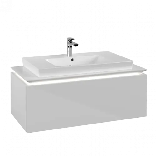 Villeroy & Boch Legato Тумба под раковину, с подсветкой, 1 выдвижной ящик, 1000 x 380 x 500 mm, Glossy White / Glossy White B694L0DH
