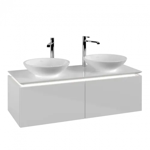 Villeroy & Boch Legato Тумба под раковину, с подсветкой, 2 выдвижных ящика, 1200 x 380 x 500 mm, Glossy White / Glossy White B583L0DH