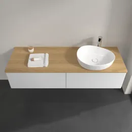Villeroy & Boch Antao Тумба под раковину, с подсветкой, 2 выдвижных ящика, 1600 x 360 x 500 mm, лицевая поверхность без текстурированной отделки, Glossy White Lacquer / Honey Oak L38051GF