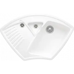 Villeroy & Boch Arena Corner Мойка угловая, включая Контейнер для отходов, Комплект слива с ручным управлением, выкл Керамика, 975 x 625 mm, Альпийский белый CeramicPlus 672901R1
