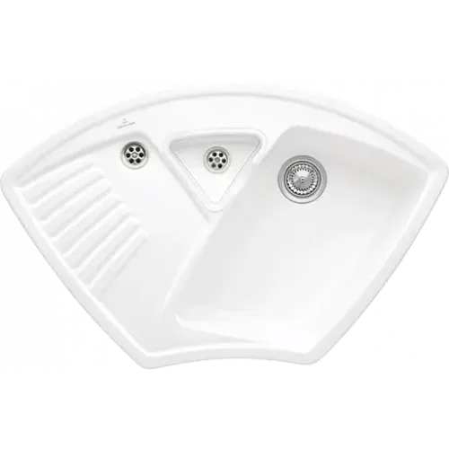 Villeroy & Boch Arena Corner Мойка угловая, включая Контейнер для отходов, Комплект слива с ручным управлением, выкл Керамика, 975 x 625 mm, Альпийский белый CeramicPlus 672901R1