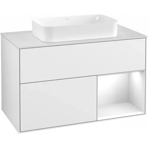 Villeroy & Boch Finion Тумба под раковину, с подсветкой, 2 выдвижных ящика, 1000 x 603 x 501 mm, Glossy White Lacquer / Glossy White Lacquer G251GFGF